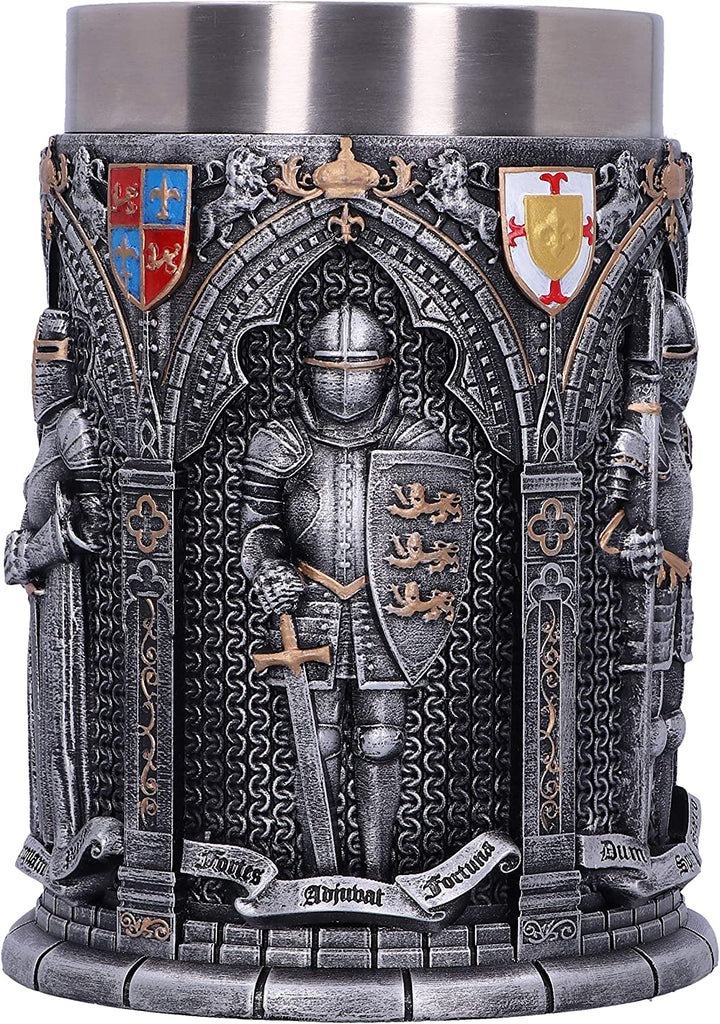 Nemesis Now B5167R0 Vow Englischer gepanzerter Ritter-Krug mit lateinischem Eid, Silber, 15.3