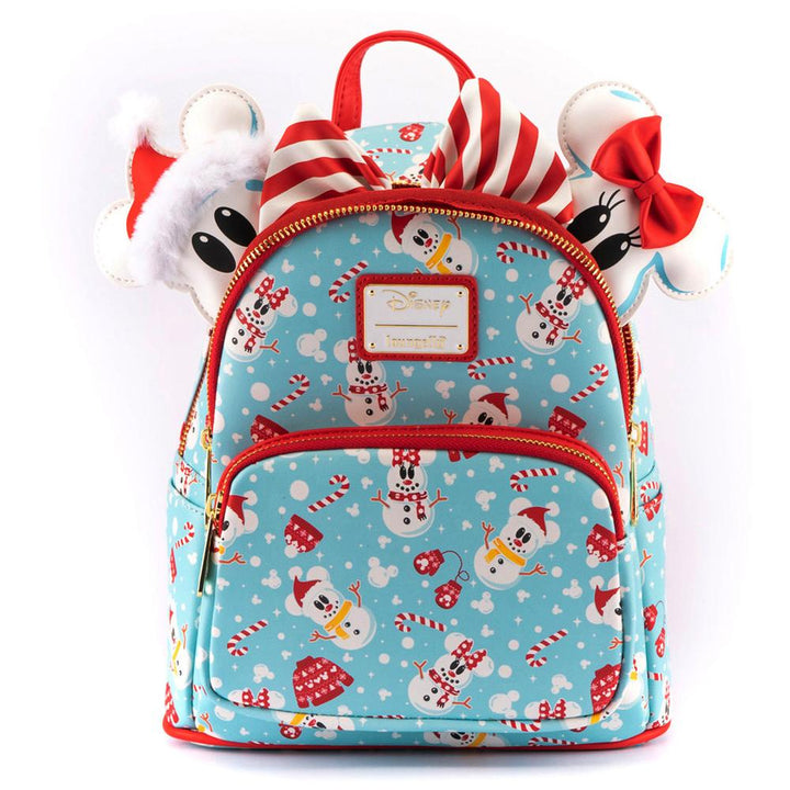 Loungefly Disney Christmas Mickey und Minnie Schneemann AOP Mini-Rucksack und Stirnband-Set