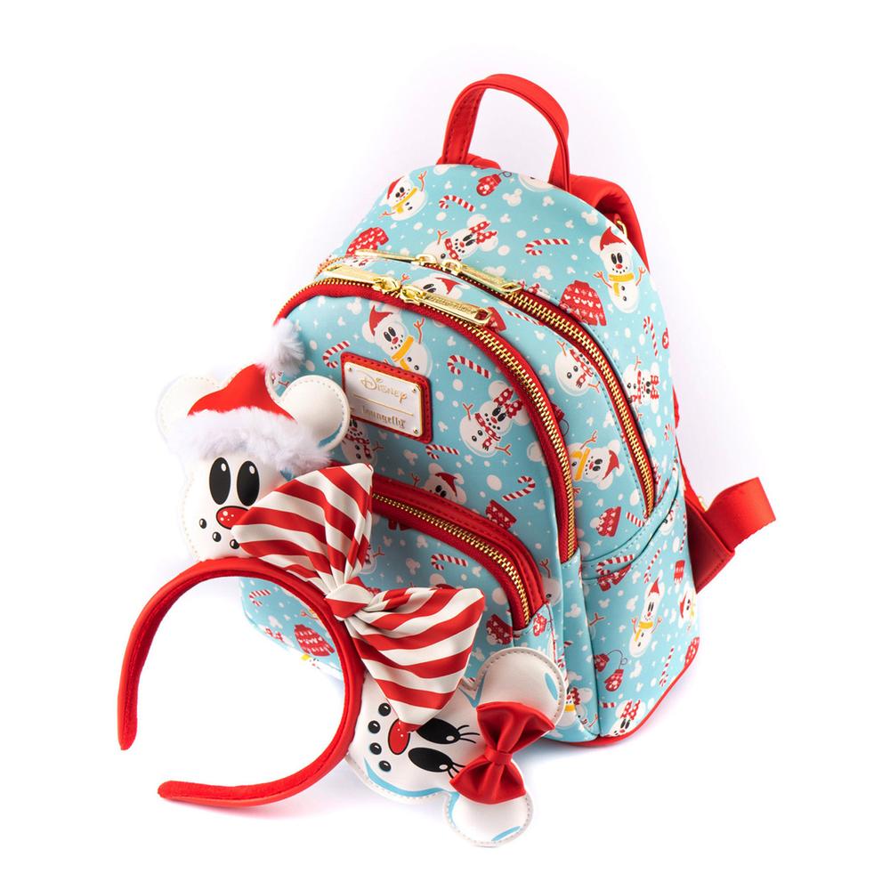 Loungefly Disney Christmas Mickey und Minnie Schneemann AOP Mini-Rucksack und Stirnband-Set