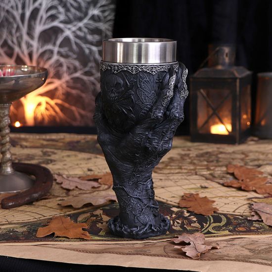 Nemesis Now Baphomet's Grasp Horror-Handkelch aus Glas, Polyresin, Schwarz und Silber