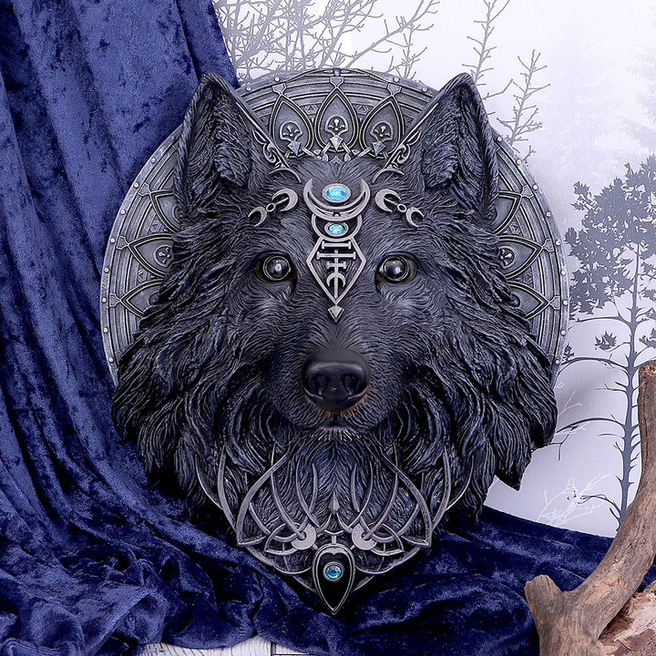 Nemesis Now Dark Gothic Magical Wolf Moon Wandschild zum Aufhängen, Schwarz, Einheitsgröße