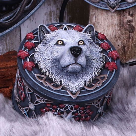 Nemesis Now Lisa Parker Guardian of The Fall White Autumn Wolf Schmuckkästchen, 11 cm