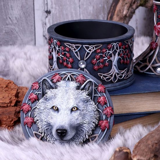 Nemesis Now Lisa Parker Guardian of The Fall White Autumn Wolf Schmuckkästchen, 11 cm