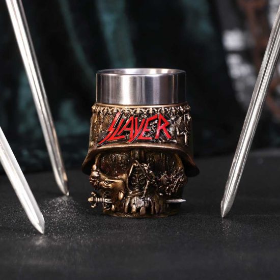 Nemesis Now Offiziell lizenziertes Schnapsglas mit Slayer-Adler-Helm und Totenkopf-Logo, Gold,