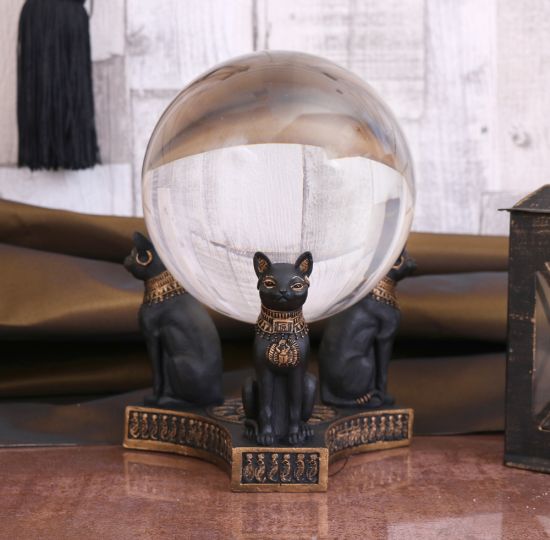 Nemesis Now Bastet's Honor Kristallkugelhalter 12,7 cm, Kunstharz, Schwarz