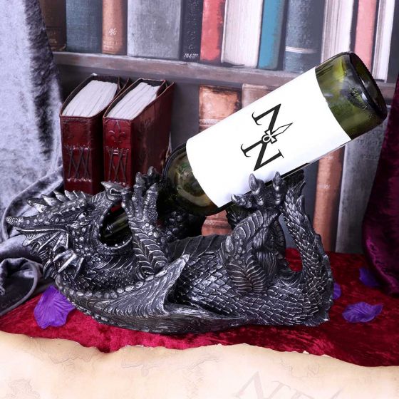 Nemesis Now Guzzlers Dragon Wine Bottle Holder - Black Resin, 32cm