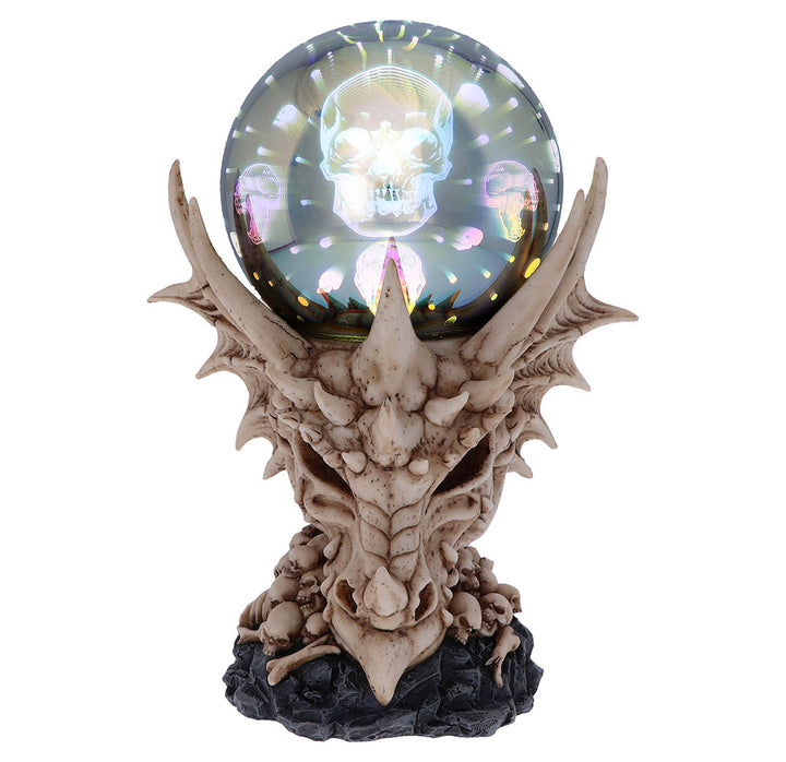 Nemesis Now Skeletal Realm Drachenschädel und leuchtende Kugelfigur, Polyresin, Na