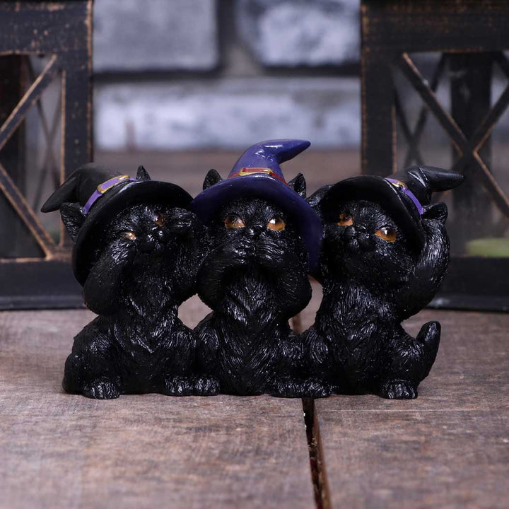 Nemesis Now Drei weise schwarze Katzen, vertraute Figur, nicht sehen, nicht hören, nicht sprechen